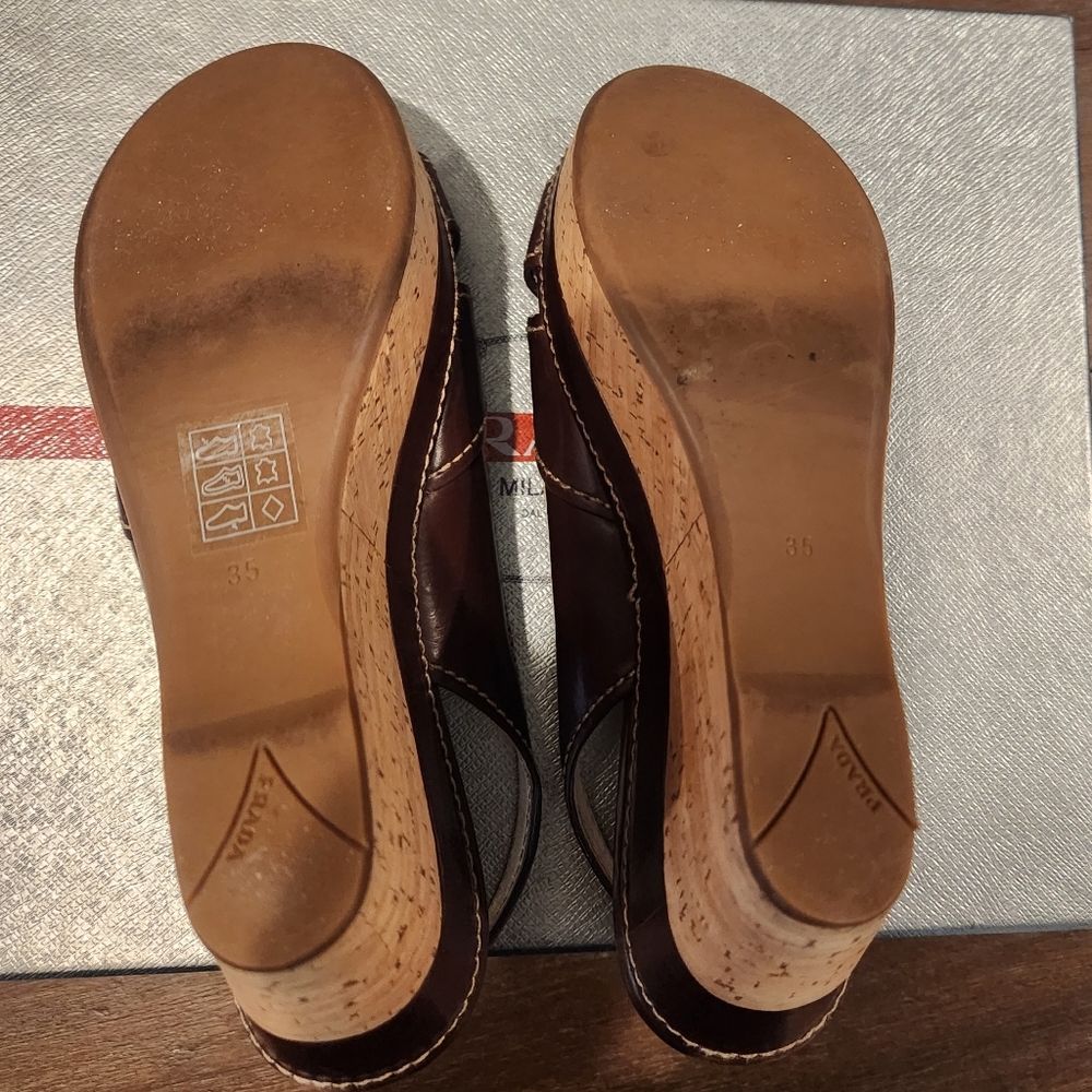 Prada Womens Brown Wedge Sandals, Size 35 - Picture 6 of 14